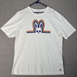 Psycho‎ Bunny Solebay T Shirt Size 9 Rainbow Logo Distressed White Graphic Tee